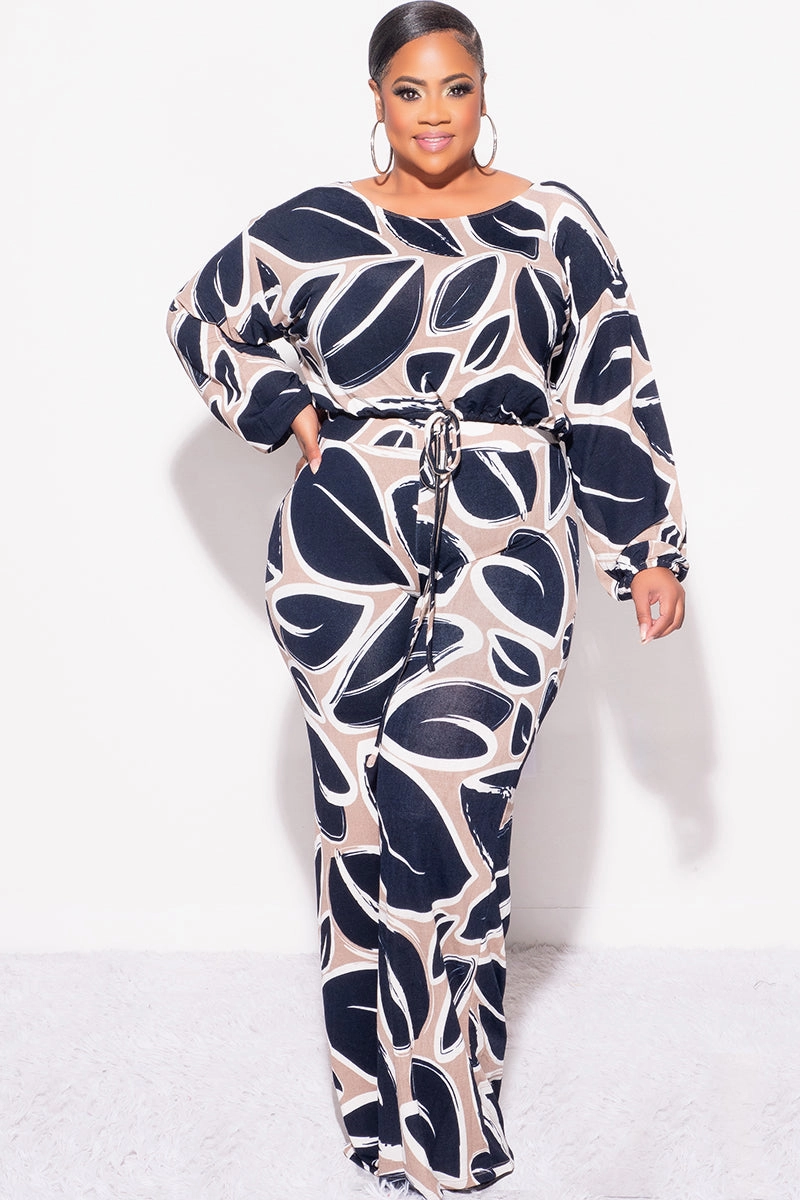 Anti Odor Technology anti slip grip Final Sale Plus Size 2pc Off the Shoulder Knit Loose Fit Crop Tie Top and Palazzo Pants Set in Navy and Tan