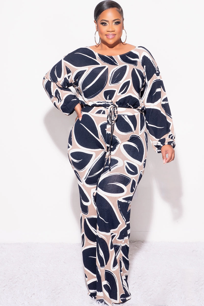 Quick Release Closure Final Sale Plus Size 2pc Off the Shoulder Knit Loose Fit Crop Tie Top and Palazzo Pants Set in Navy and Tan