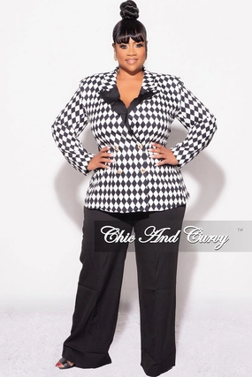 Chic Comfort Final Sale Plus Size 2pc Pants Suit in Black and White Diamond Print