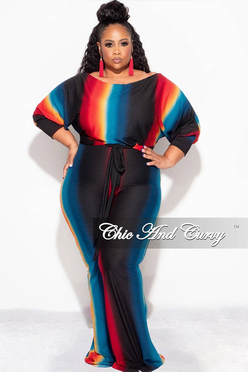 Final Sale Plus Size 2pc Ribbed Tie Top and Pants Set In Black, Teal & Red High Quality Material Classic Fit