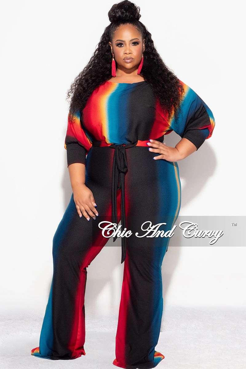Roll-up style Chic Vibe Final Sale Plus Size 2pc Ribbed Tie Top and Pants Set In Black, Teal & Red