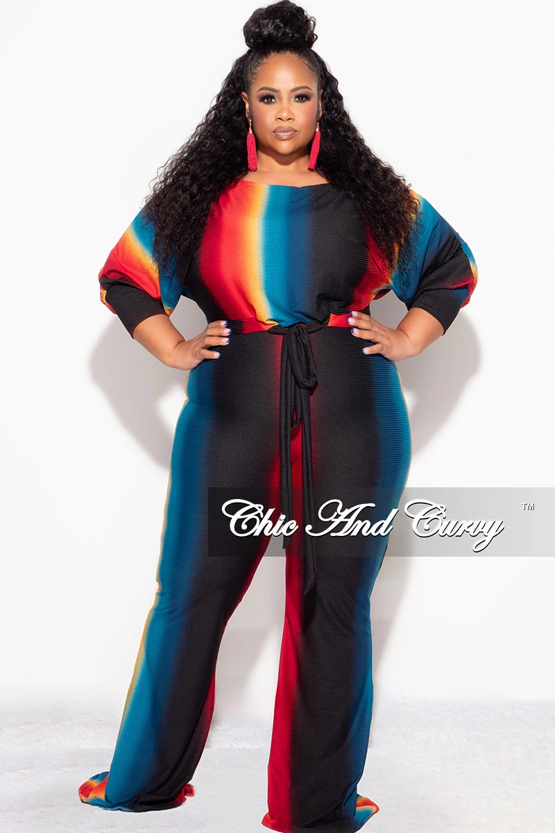 Final Sale Plus Size 2pc Ribbed Tie Top and Pants Set In Black, Teal & Red Feminine Cut Chill Comfort Wear