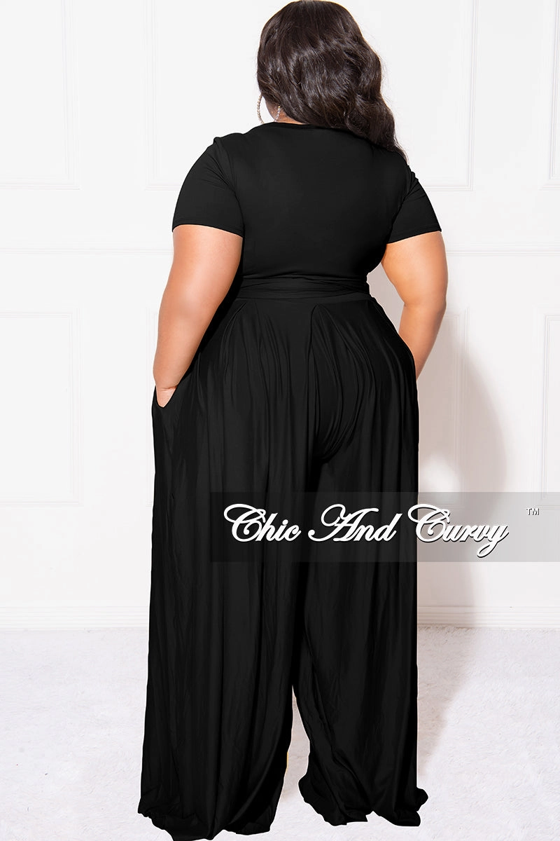 Outdoor Activity Weekend Wear Final Sale Plus Size 2pc Set Cropped Tie Top & Pants in Black