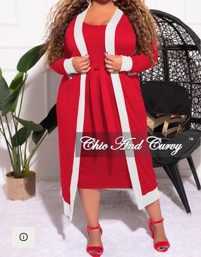 Final Sale Plus Size 2pc Set Duster & Tank Tie Dress in Red & White Easy Pack Contoured Panel Design