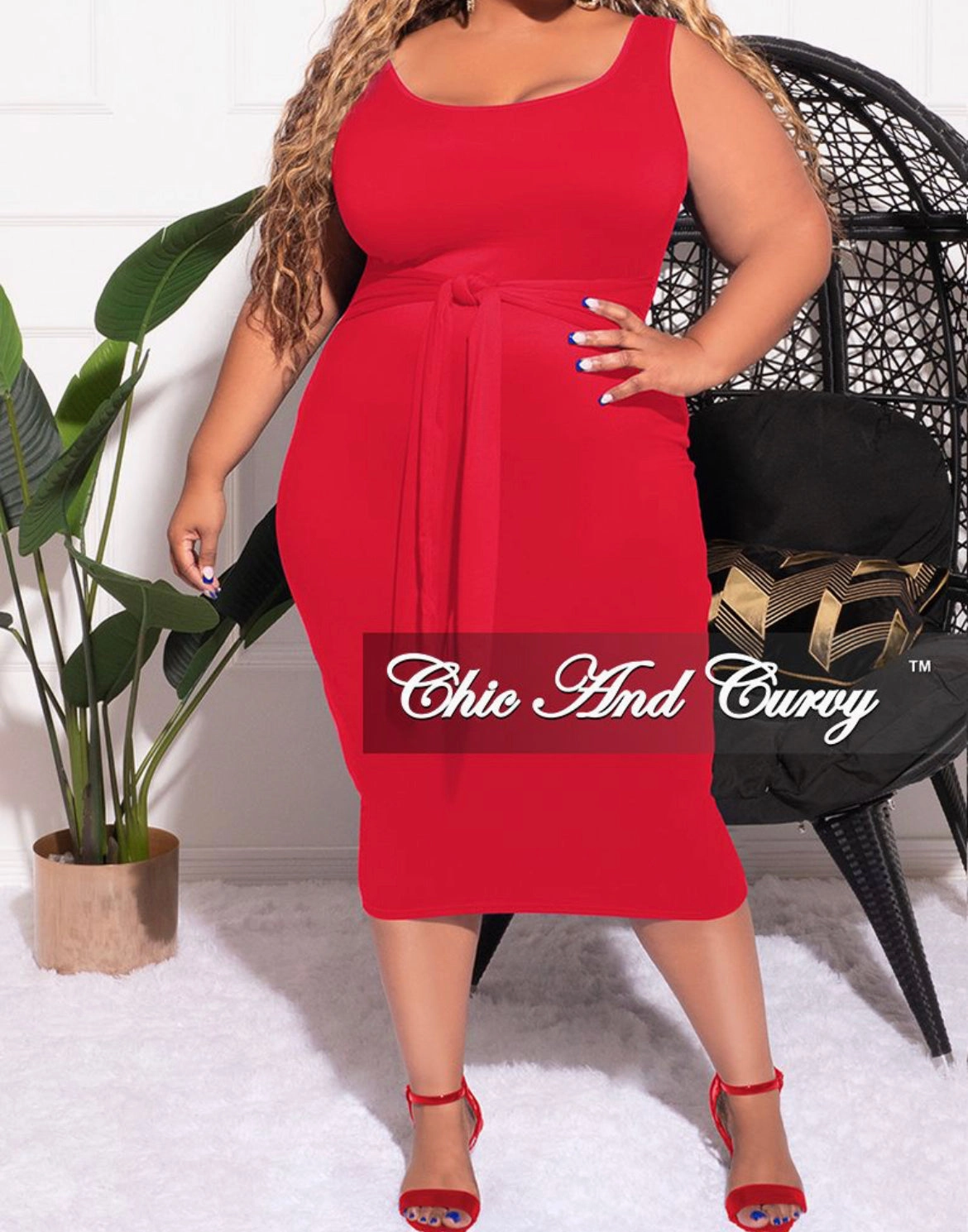 Final Sale Plus Size 2pc Set Duster & Tank Tie Dress in Red & White Slim Wear Design