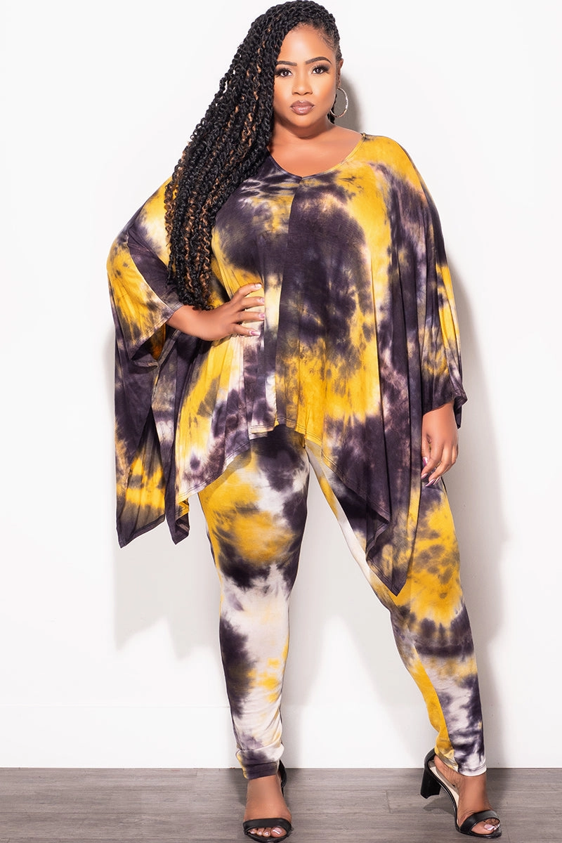 Breathable Base Final Sale Plus Size 2pc Set in Mustard and Black Tie Dye Print
