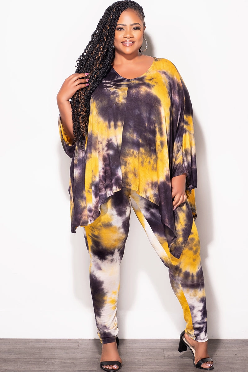 Body Ready Final Sale Plus Size 2pc Set in Mustard and Black Tie Dye Print