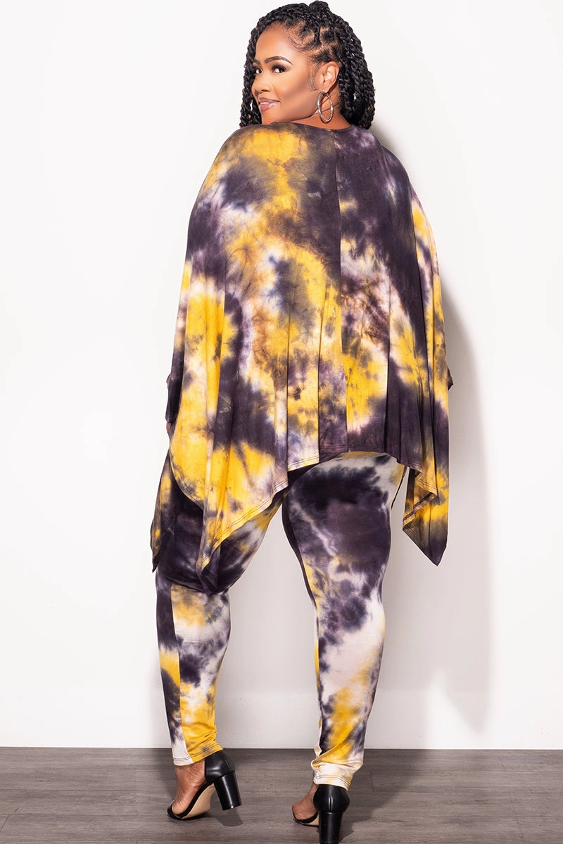 Tapered ankle Final Sale Plus Size 2pc Set in Mustard and Black Tie Dye Print