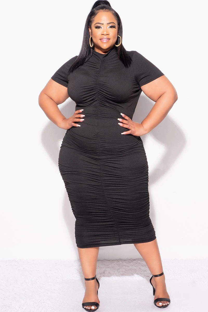Final Sale Plus Size 2pc Set Ruched Crop Top & Skirt in Black Unrestricted Movement