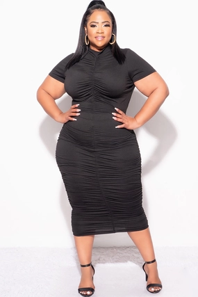 Final Sale Plus Size 2pc Set Ruched Crop Top & Skirt in Black Unrestricted Movement