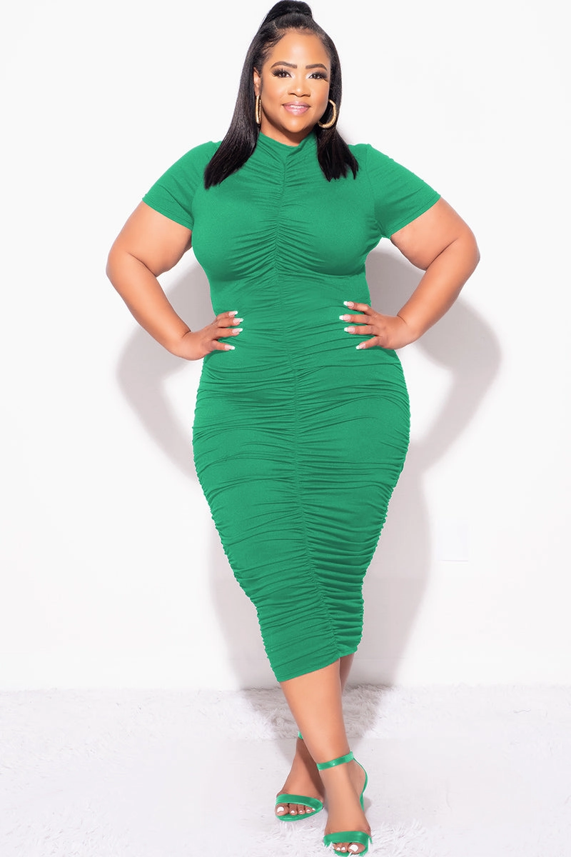 Final Sale Plus Size 2pc Set Ruched Crop Top & Skirt in Green Flattering Fit Wear Urban Fit
