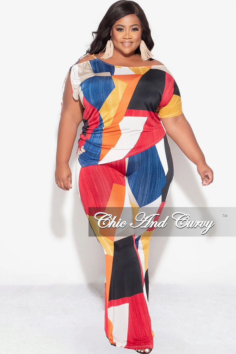 Abrasion Proof Reinforcements Air Circulation Final Sale Plus Size 2pc Set Top and Pants Set in Multi Color Print