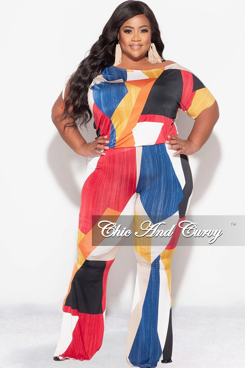 AntiPillingFabric Final Sale Plus Size 2pc Set Top and Pants Set in Multi Color Print