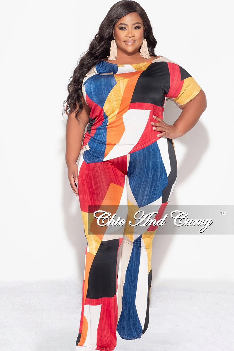 Stylish Comfort Final Sale Plus Size 2pc Set Top and Pants Set in Multi Color Print