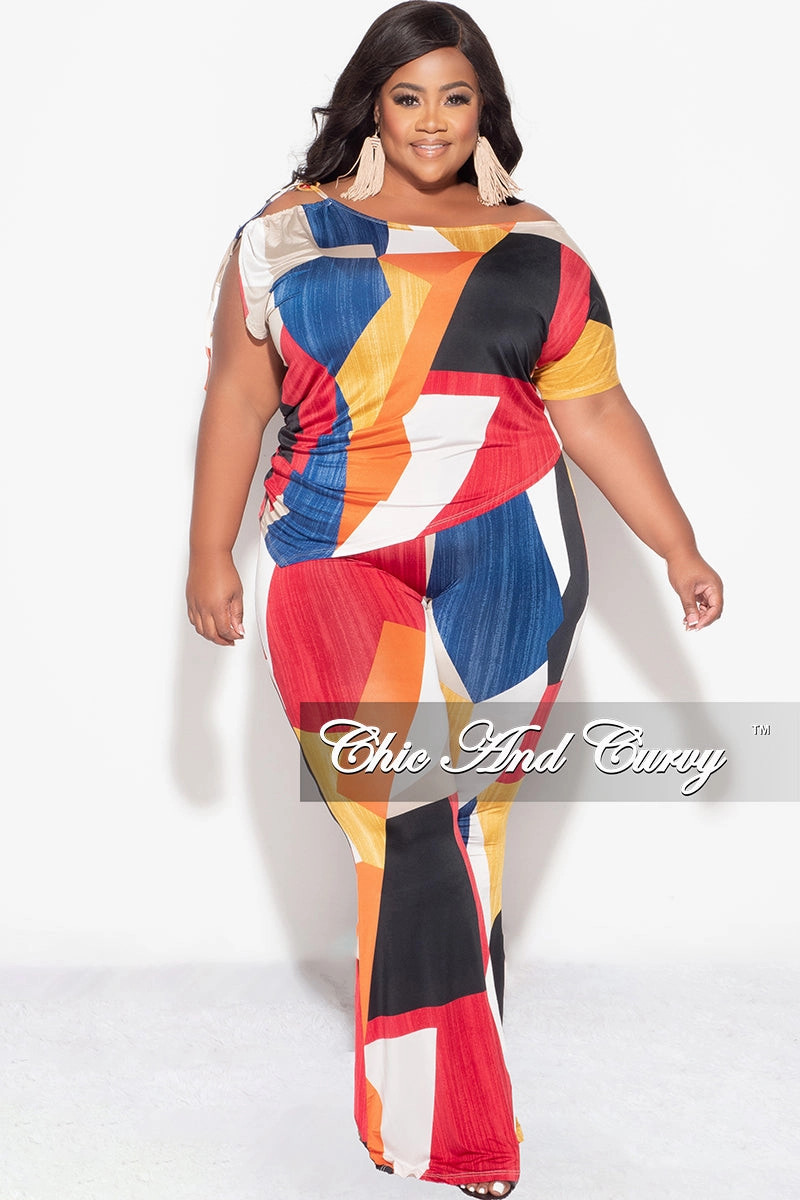 Fashion Forward Final Sale Plus Size 2pc Set Top and Pants Set in Multi Color Print