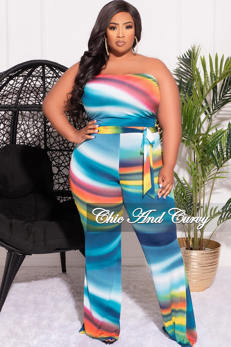 Trail Ready Quick Access Pockets Final Sale Plus Size 2pc Set Tube Top and Belted Pants in Multi-Color Print