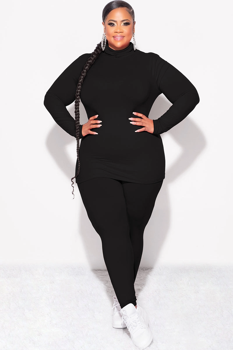 Adaptable Style Day-to-Day Wear Final Sale Plus Size 2pc Set Turtleneck & Legging in Black