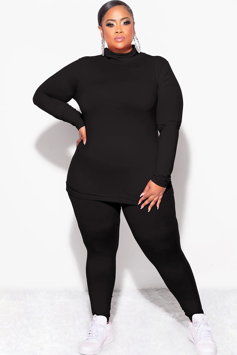 Light Shape Minimal Waistband Final Sale Plus Size 2pc Set Turtleneck & Legging in Black