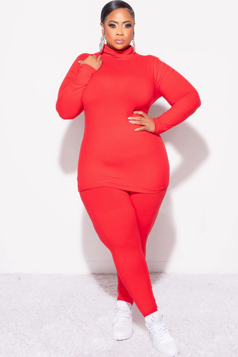 High Mobility Stay Flexible Final Sale Plus Size 2pc Set Turtleneck & Legging in Ruby