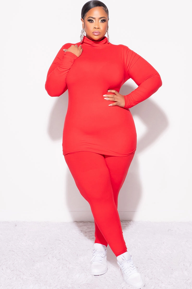 Final Sale Plus Size 2pc Set Turtleneck & Legging in Ruby DoubleLayeredFabric