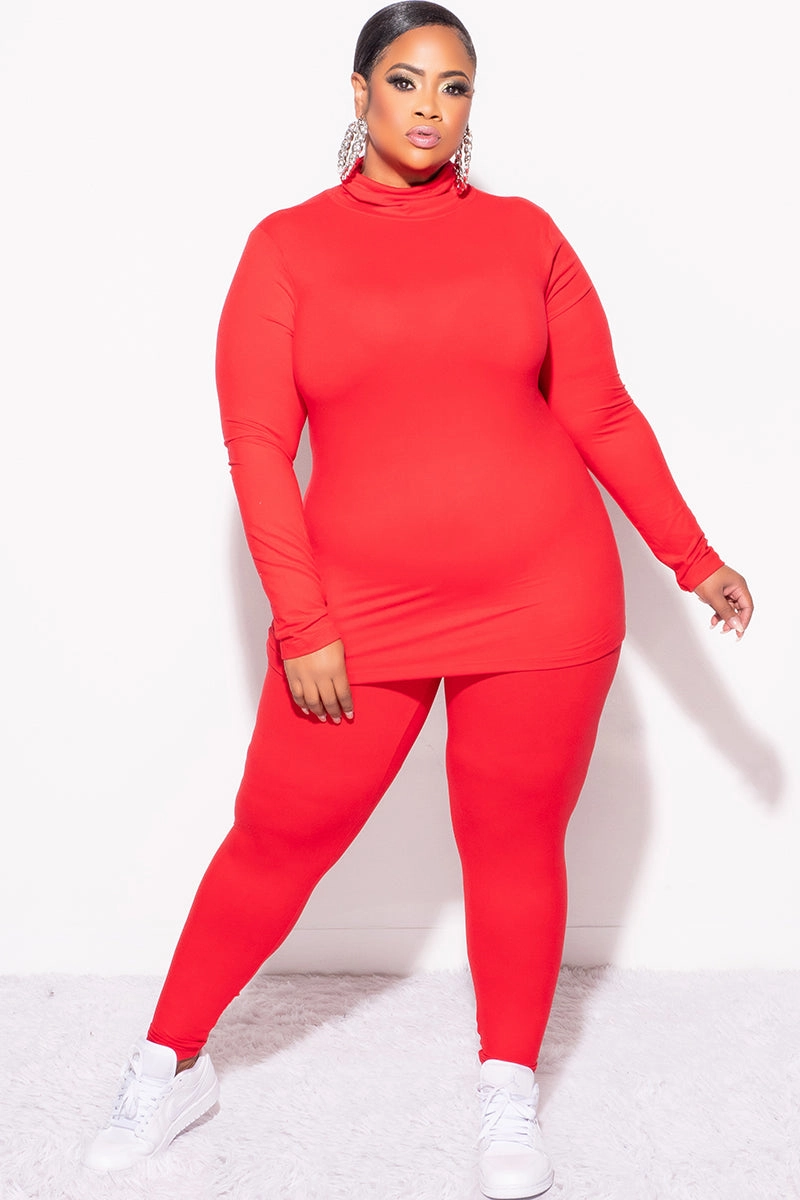 Final Sale Plus Size 2pc Set Turtleneck & Legging in Ruby StaticDissipativeFabric