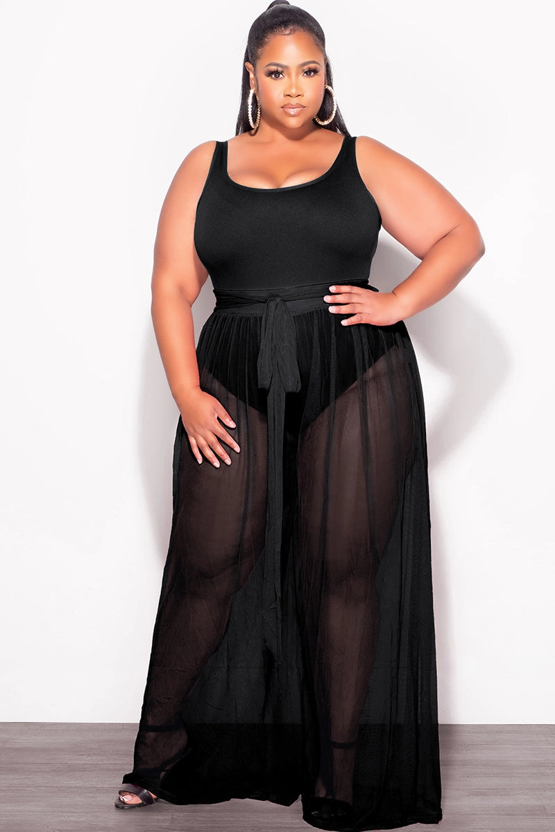 Outdoor Friendly Final Sale Plus Size 2pc Sheer Duster and Pants Set in Black