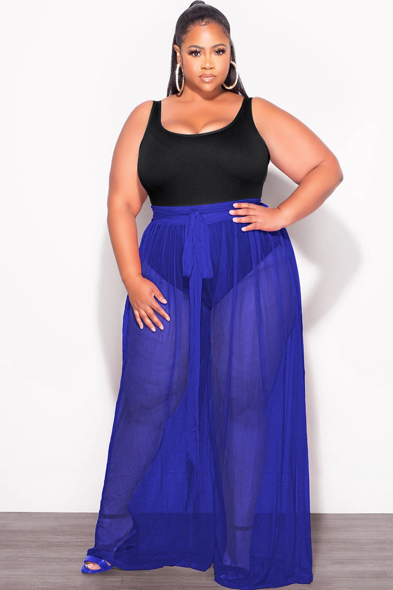 Free Movement Flexible Layer Fit Final Sale Plus Size 2pc Sheer Duster and Pants Set in Royal Blue
