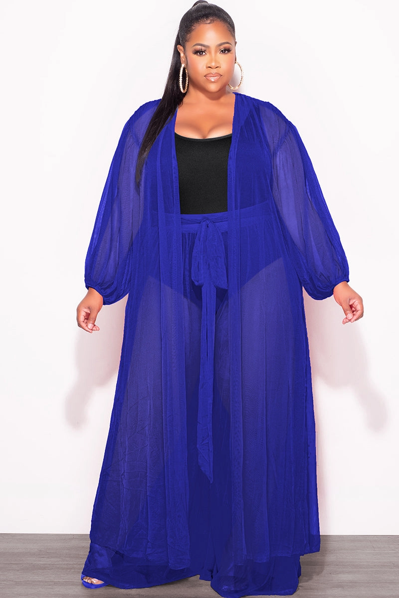 Final Sale Plus Size 2pc Sheer Duster and Pants Set in Royal Blue Freedom Fit