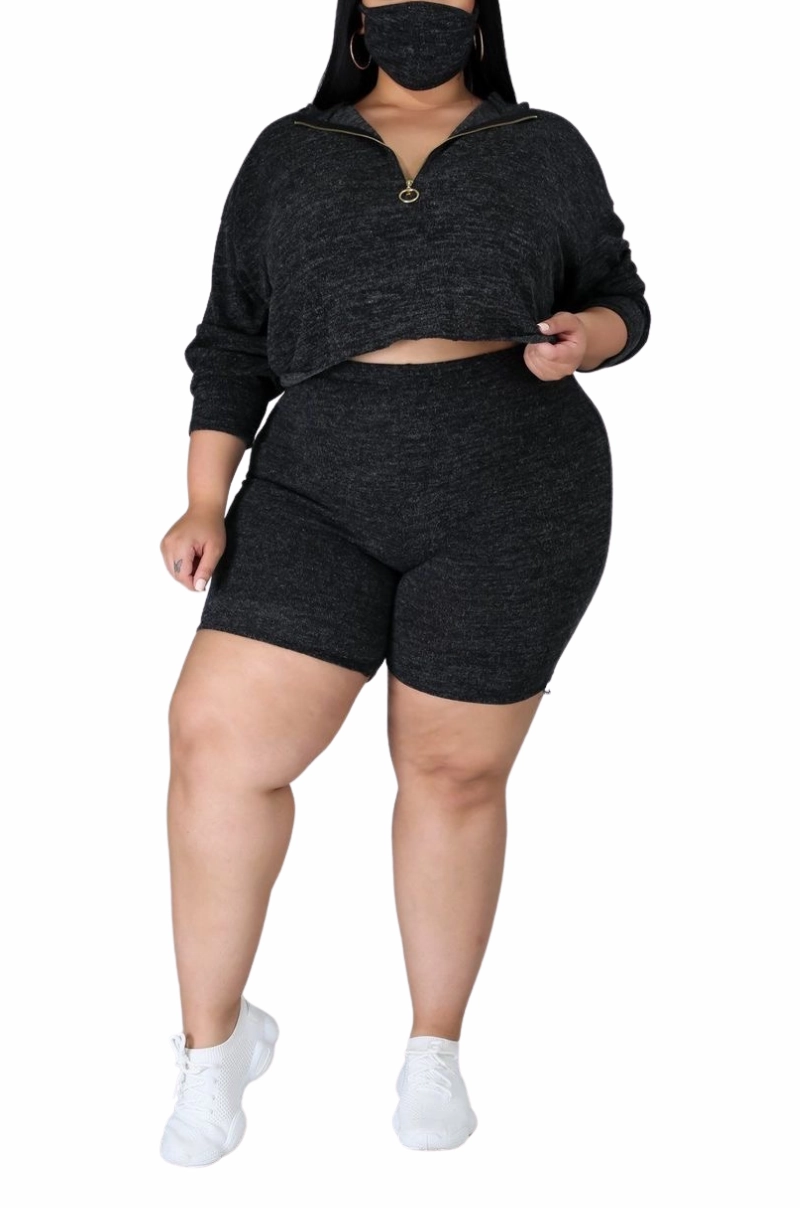 Final Sale Plus Size 2pc Short Set in Charcoal Stain Repellent Coating