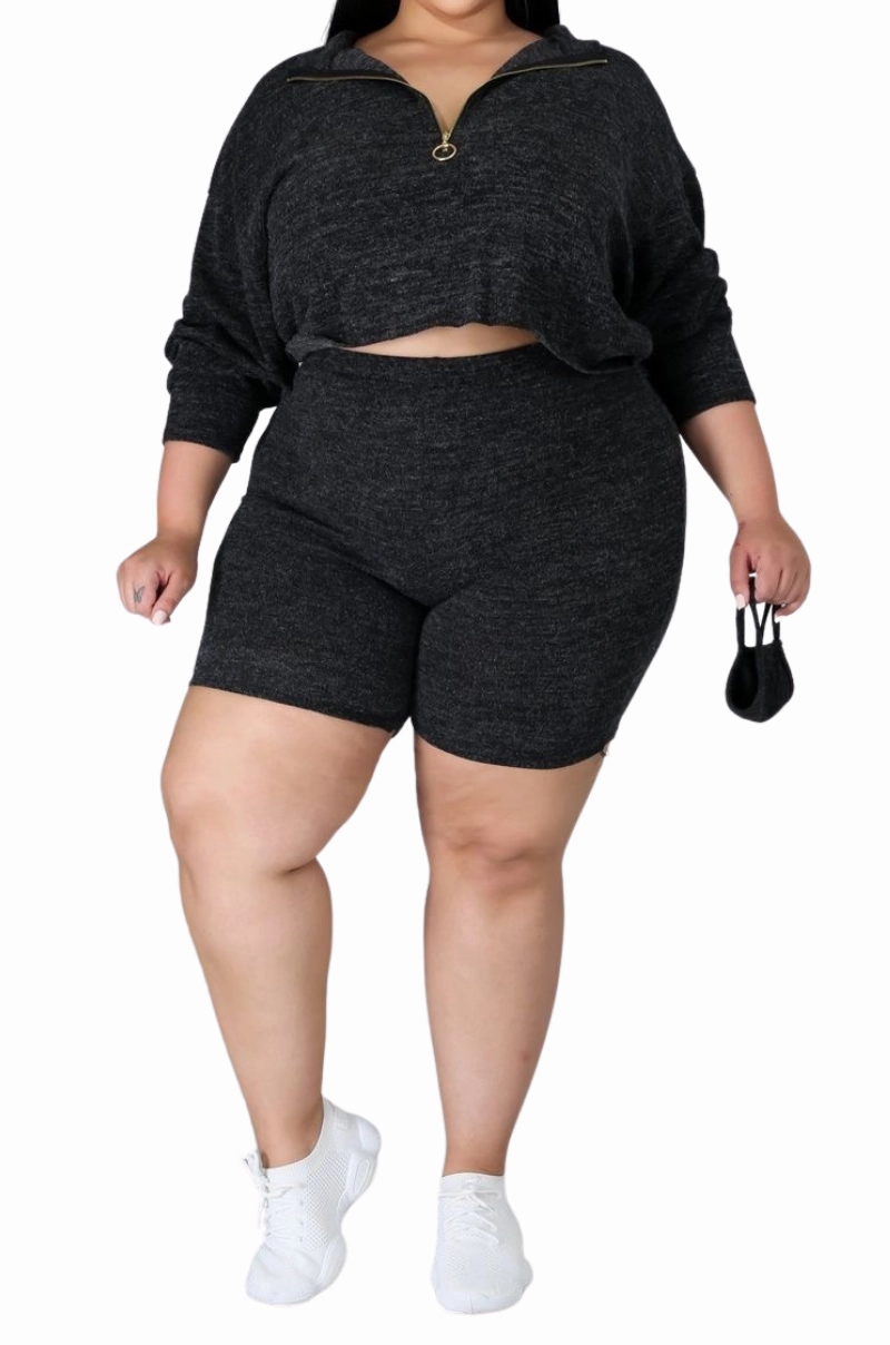 Final Sale Plus Size 2pc Short Set in Charcoal High Durability Thread