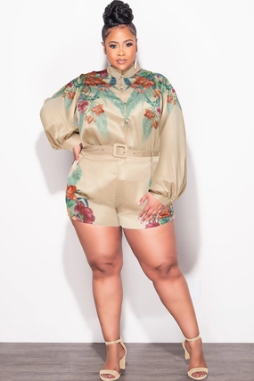 Hygienic Coating Stretch Support Final Sale Plus Size 2pc Short Set in Tan Multi-Color