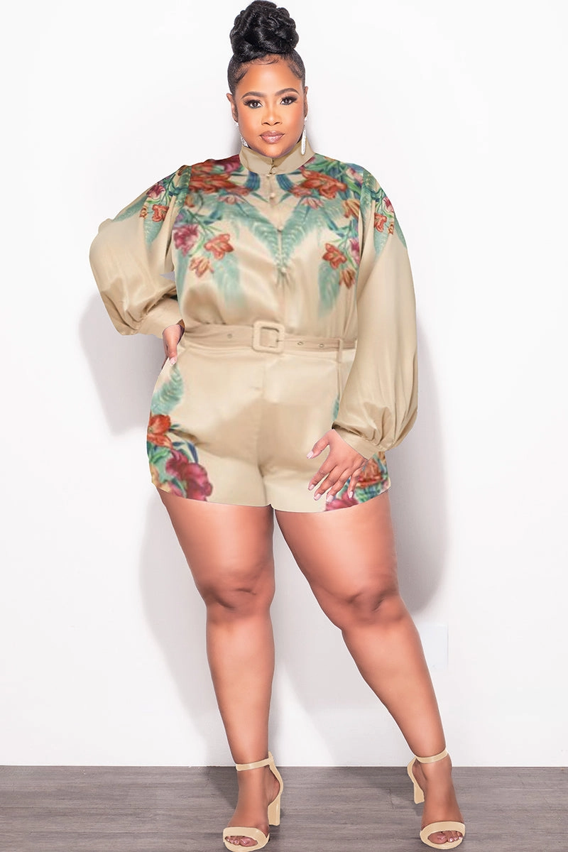 Vintage Wash Timeless Layers Final Sale Plus Size 2pc Short Set in Tan Multi-Color