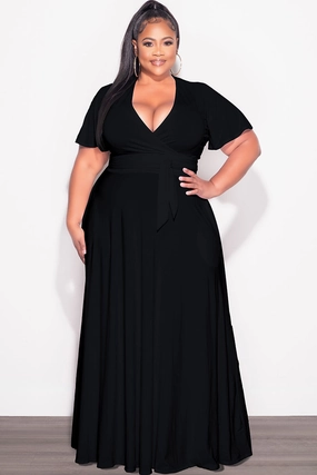 Stylish Comfort Fresh Fit Final Sale Plus Size 2pc Short Sleeve Crop Tie Top and Skirt Set in Black
