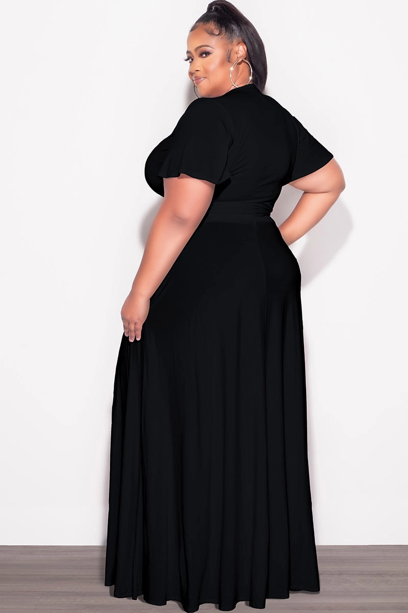 Crisp Design Final Sale Plus Size 2pc Short Sleeve Crop Tie Top and Skirt Set in Black