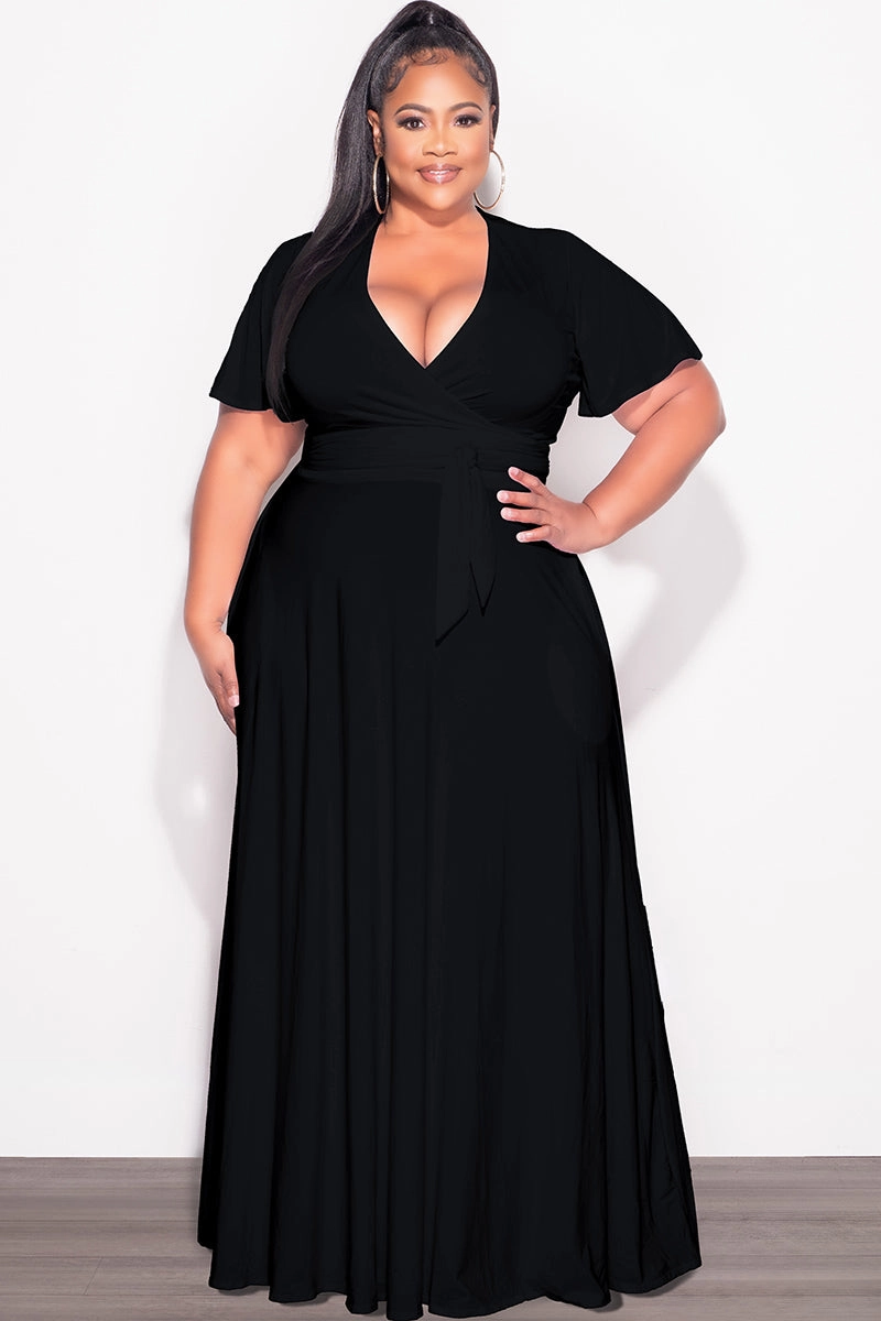 Anti Bacterial Treatment Final Sale Plus Size 2pc Short Sleeve Crop Tie Top and Skirt Set in Black