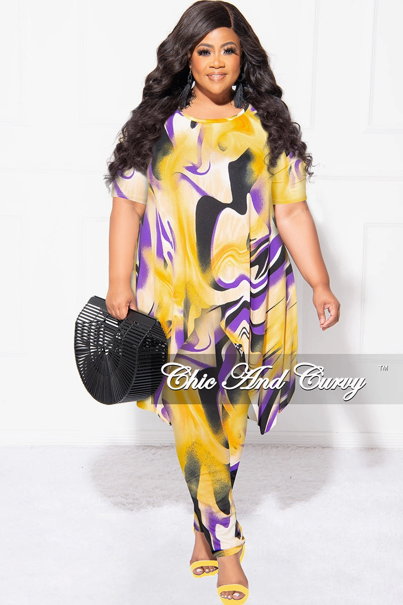 Erasable Logo Patch Final Sale Plus Size 2pc Short Sleeve High Low Top And Leggings Set In Yellow and Purple