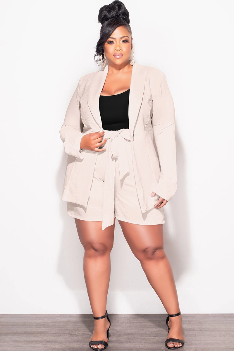Final Sale Plus Size 2pc Shorts Suit in Tan Stay Fresh