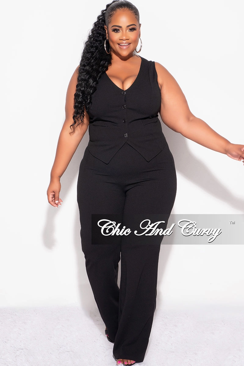Final Sale Plus Size 2pc Sleeveless Blazer Vest and Pants Set in Black Timeless Layers