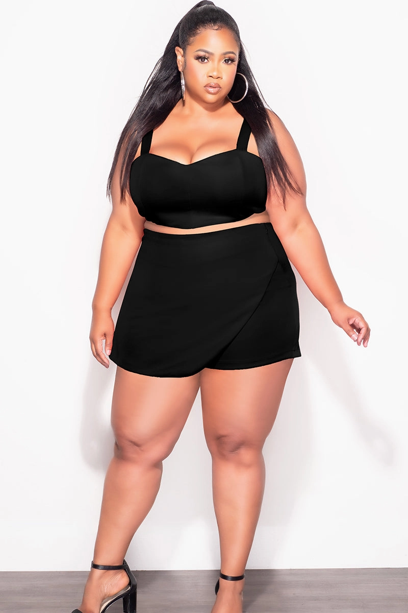 Effortless Layer Basic Look Final Sale Plus Size 2pc Strapless Crop Top and Skort Set in Black