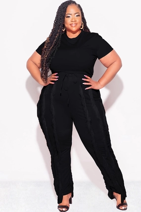 Final Sale Plus Size 2pc Tassel Pant Set in Black Versatile Comfort