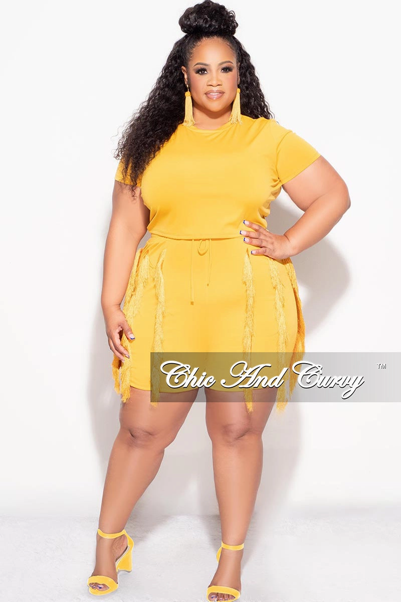 FourWayStretch Non Clip Final Sale Plus Size 2pc Tassel Set in Mustard