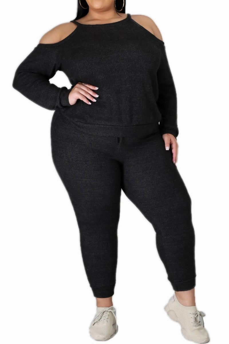 Final Sale Plus Size 2pc (Top & Jogger) Set In Charcoal Odor Resistant
