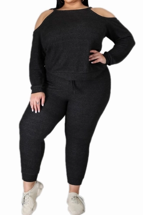 Durable Fit NonBindingWaistline Final Sale Plus Size 2pc (Top & Jogger) Set In Charcoal