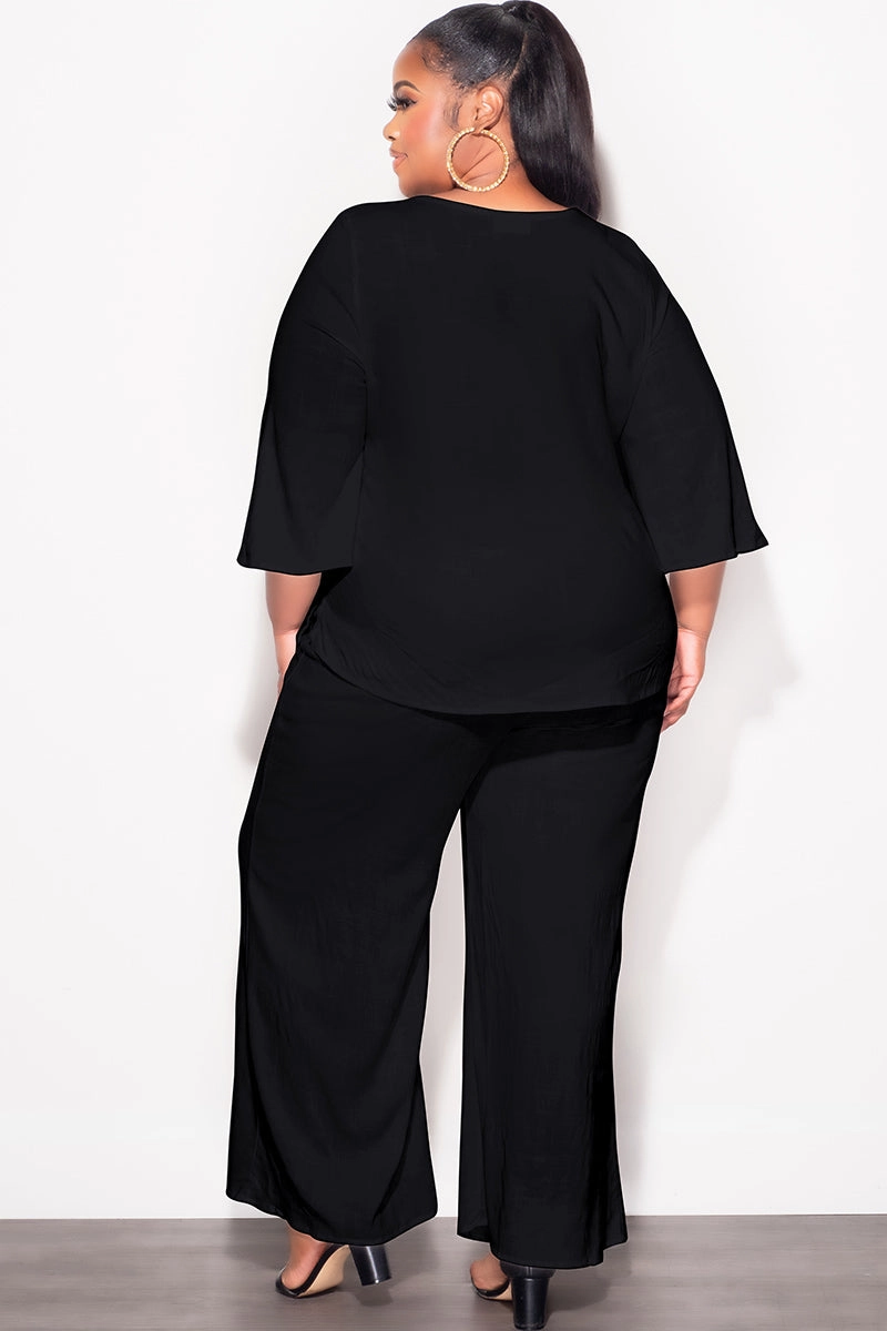 Flexible Ankle Cuffs Final Sale Plus Size 2pc Top and Pants Set in Black Linen