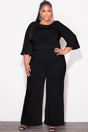 Final Sale Plus Size 2pc Top and Pants Set in Black Linen Active Utility