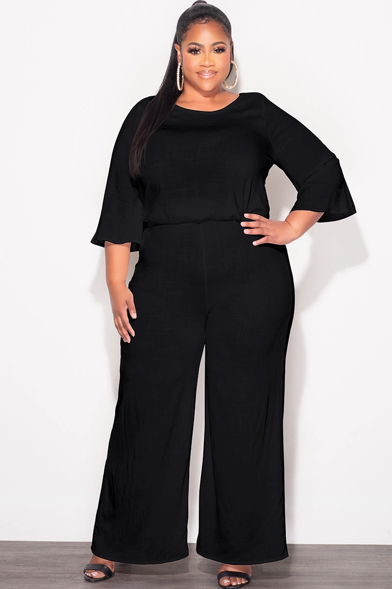 Final Sale Plus Size 2pc Top and Pants Set in Black Linen Active Utility