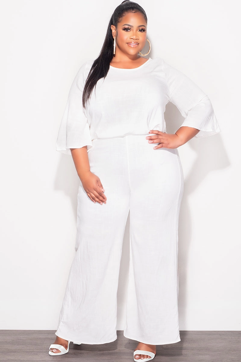 Final Sale Plus Size 2pc Top and Pants Set in Off White Linen Sleek Look Cozy Stretch