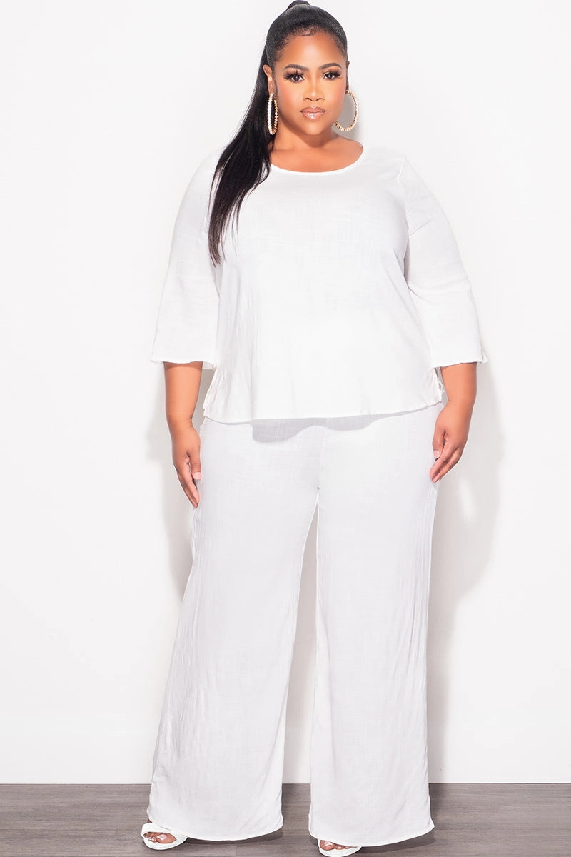 Stretch Waist Quick Layering Final Sale Plus Size 2pc Top and Pants Set in Off White Linen