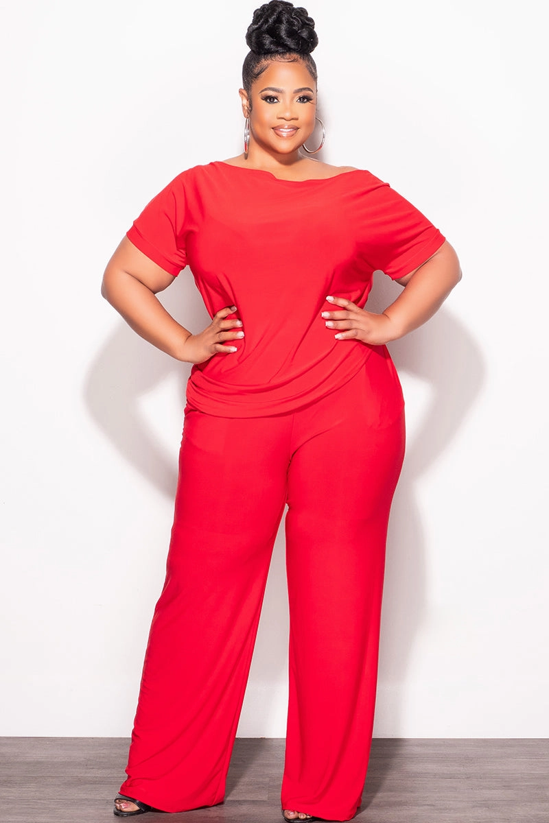 Final Sale Plus Size 2pc Top and Pants Set in Red Dressy look Stylish Wear