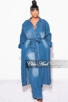 Urban Flex All Time Use Final Sale Plus Size 2pc Trench Jacket and Pants Set in Denim